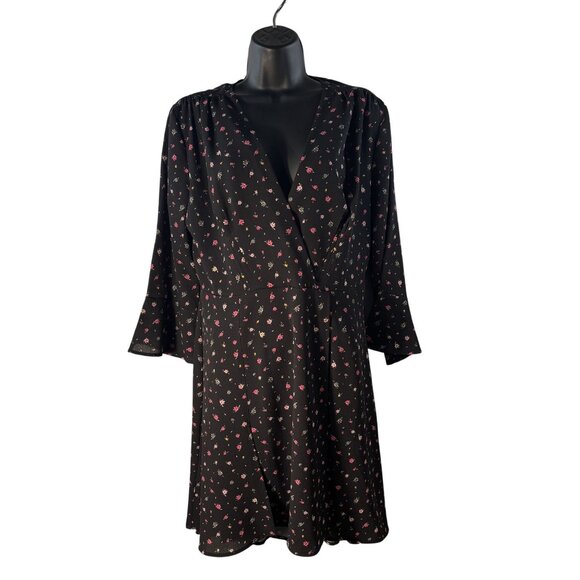 French Connection Black Floral Long Sleeve Wrap Dress Size 10 - Picture 1 of 15